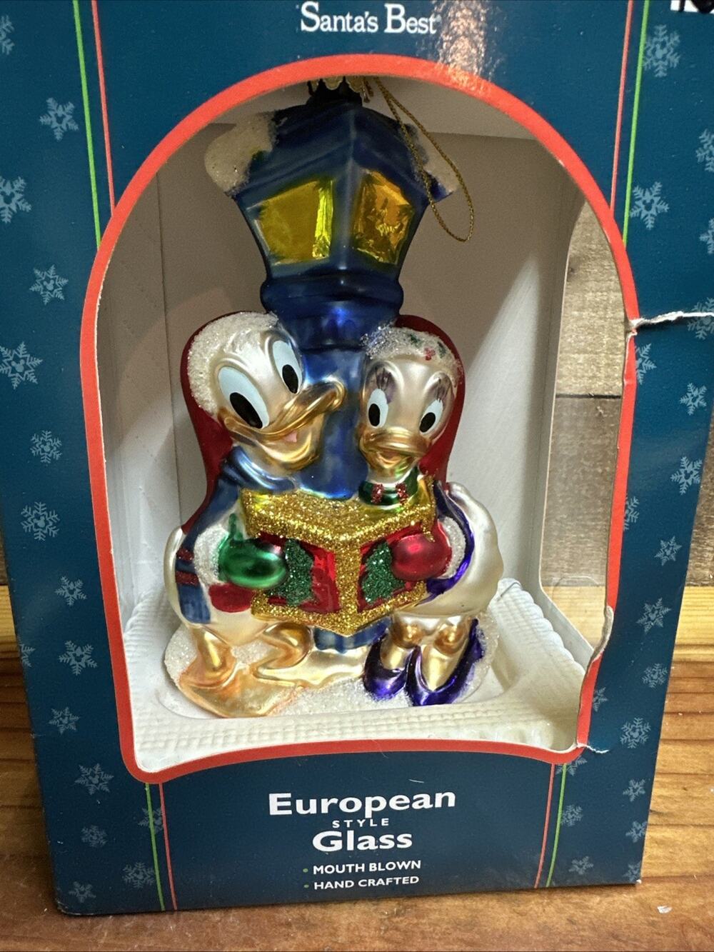 Mickey Unlimited European Style Glass 1998 Donald And Daisy Duck Ornament-box